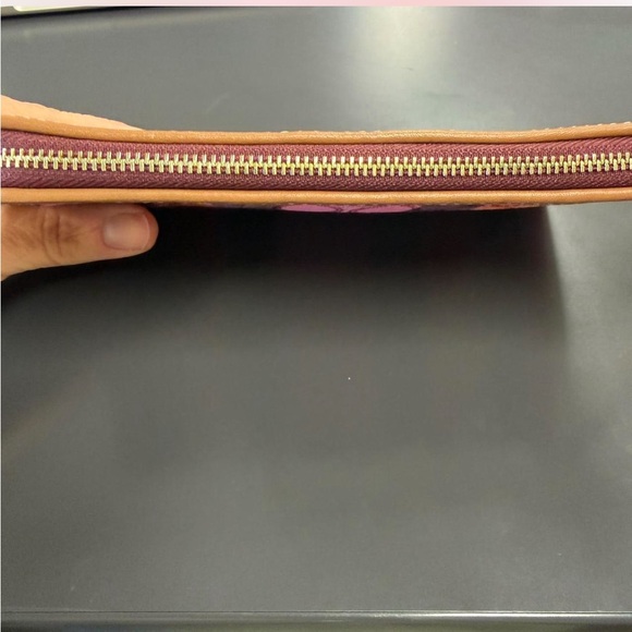 Coach Signature Stripe Jacquard Zip Around Wallet Pink Orange Gold Mint NWOT